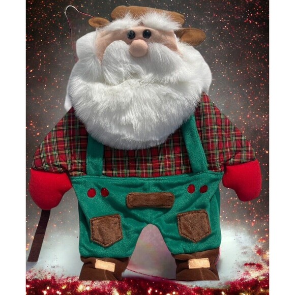 VTG  Christmas Santa Hillbilly Fabric Wall Hanging Country Folk Art Cottage 19" - Picture 2 of 14